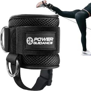 POWER GUIDANCE Ankle Strap for Cable Machine Professional Kickback Ankle Strap for Glute Workouts, Leg Extensions - Adjustable Strap with D-Rings
