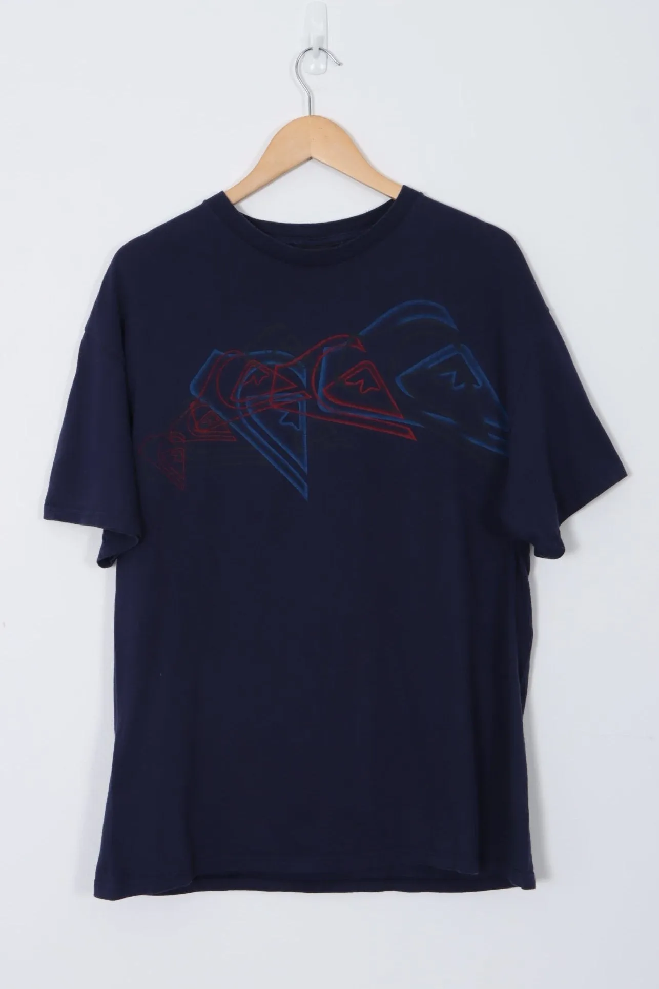 QUICKSILVER Surf Apparel Red & Blue Logo Wave Graphic Print Tee (L-XL)