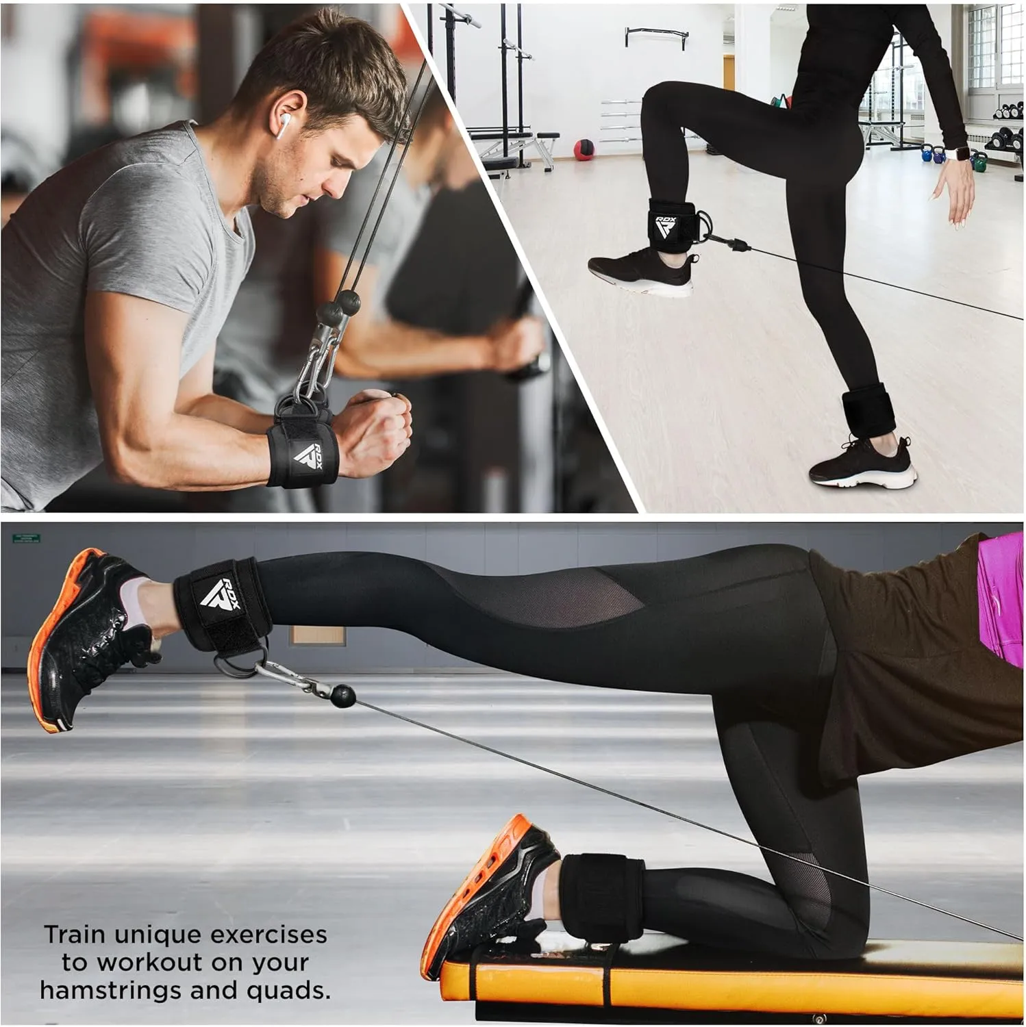 RDX Ankle Straps for Cable Machines Resistance Bands Attachment, 7mm Neoprene Padded 10x4, Gym Wrist Cuff Women Men Home Fitness, Weight Lifting D-Ring Booty Leg Workout Curls Kickbacks Hip Abductor