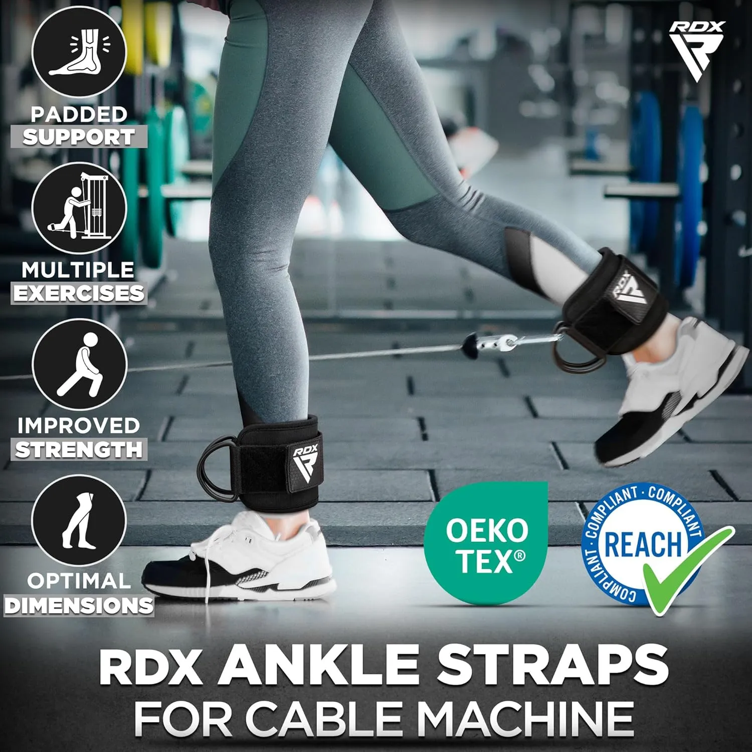 RDX Ankle Straps for Cable Machines Resistance Bands Attachment, 7mm Neoprene Padded 10x4, Gym Wrist Cuff Women Men Home Fitness, Weight Lifting D-Ring Booty Leg Workout Curls Kickbacks Hip Abductor
