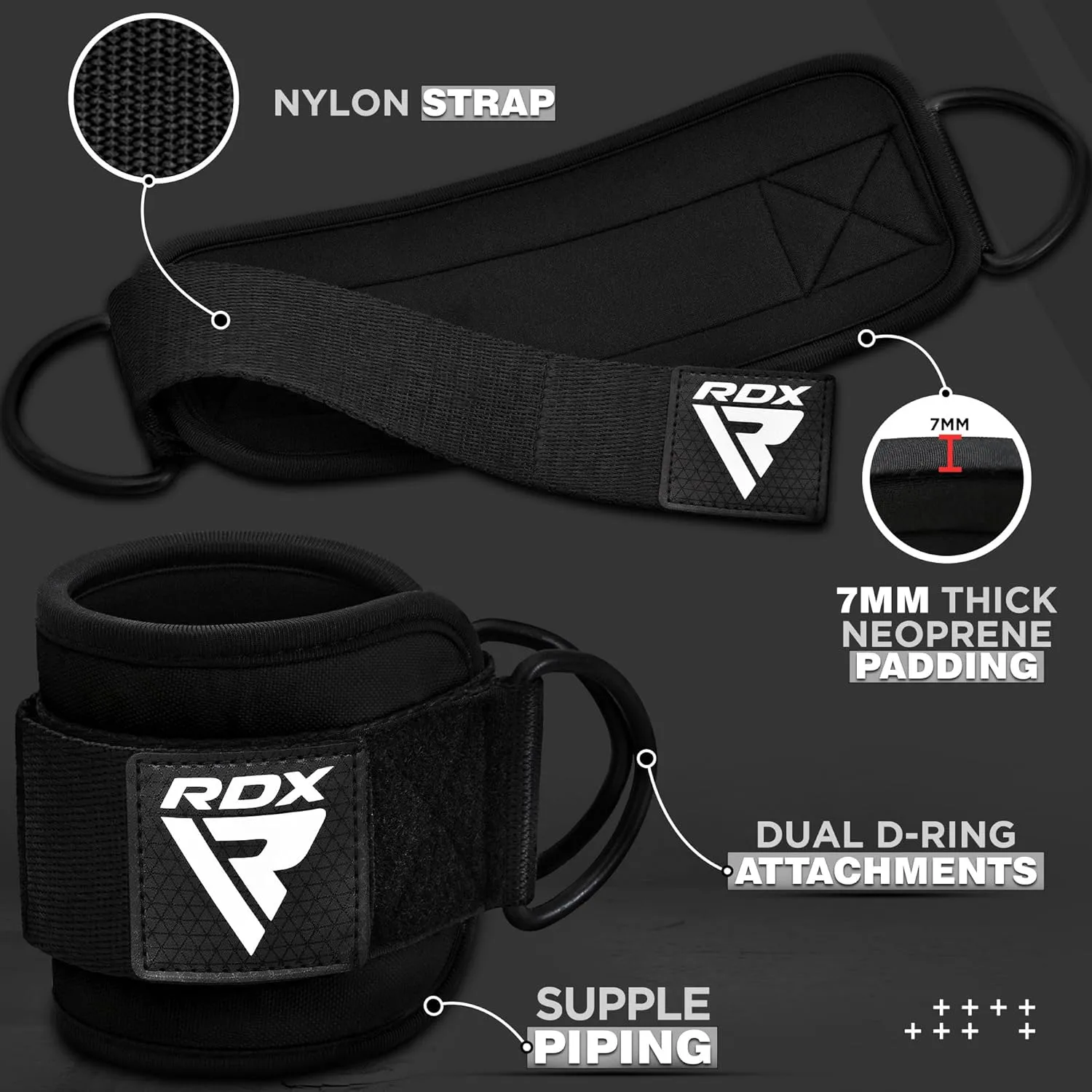RDX Ankle Straps for Cable Machines Resistance Bands Attachment, 7mm Neoprene Padded 10x4, Gym Wrist Cuff Women Men Home Fitness, Weight Lifting D-Ring Booty Leg Workout Curls Kickbacks Hip Abductor