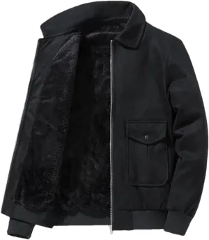 REHJJDFD Thermal Leather Jacket For Men Winter Warm Fleece Lined Coat Suede Outdoor Top Zipper Windbreaker