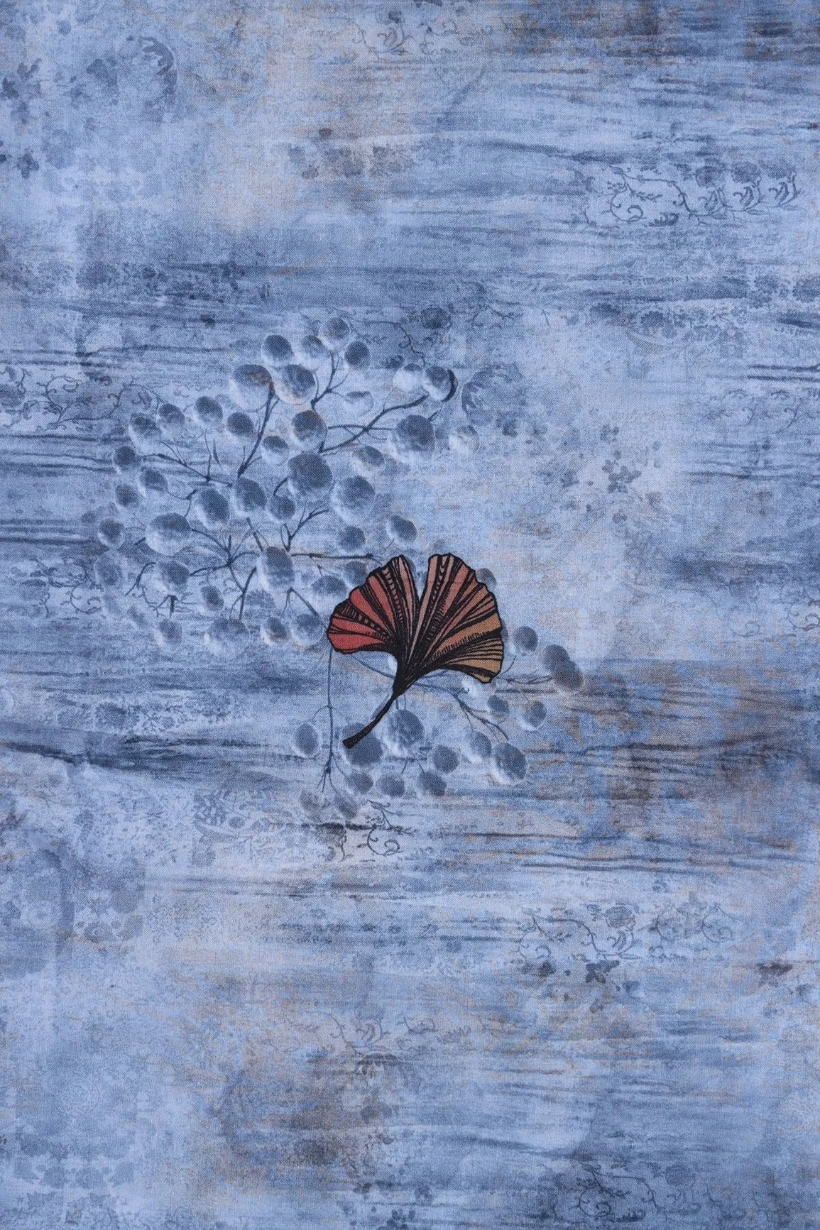 Sky Blue Floral Pattern Digital Print On Heavy Multi Polyester Fabric