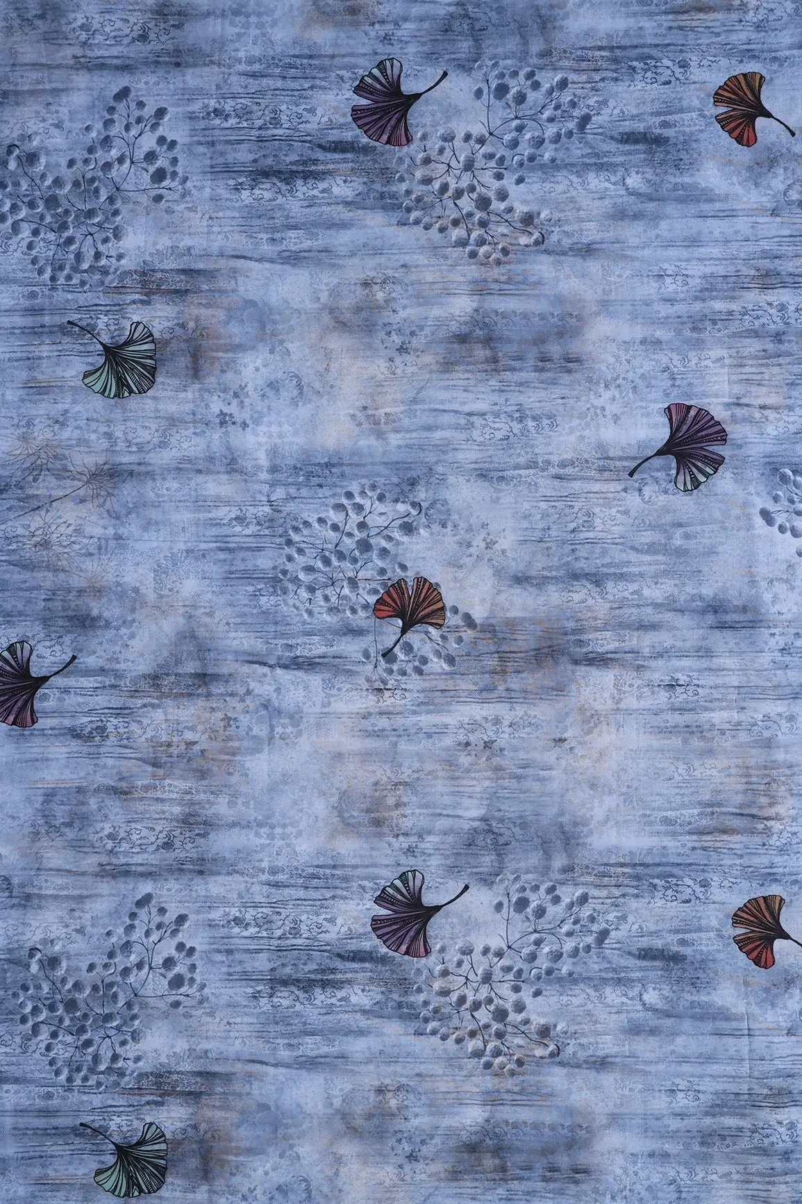 Sky Blue Floral Pattern Digital Print On Heavy Multi Polyester Fabric