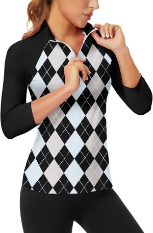 Soneven Womens 3/4 Sleeve Shirt UPF 50  Moisture Wicking Golf Polo Shirt for Casual Work