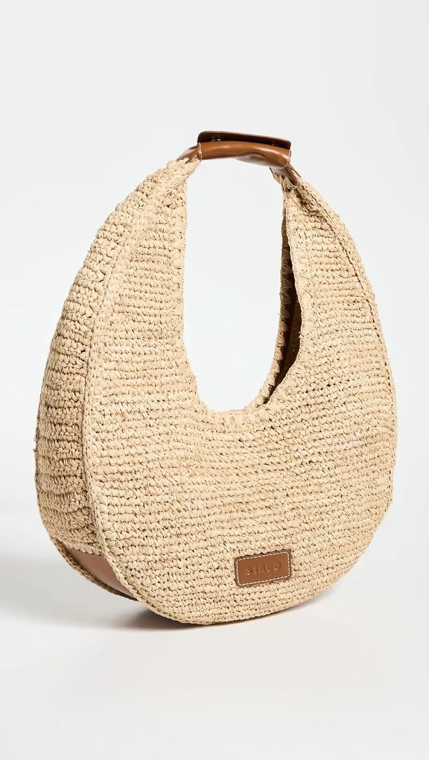 STAUD Women's Large Raffia Moon Tote Bag