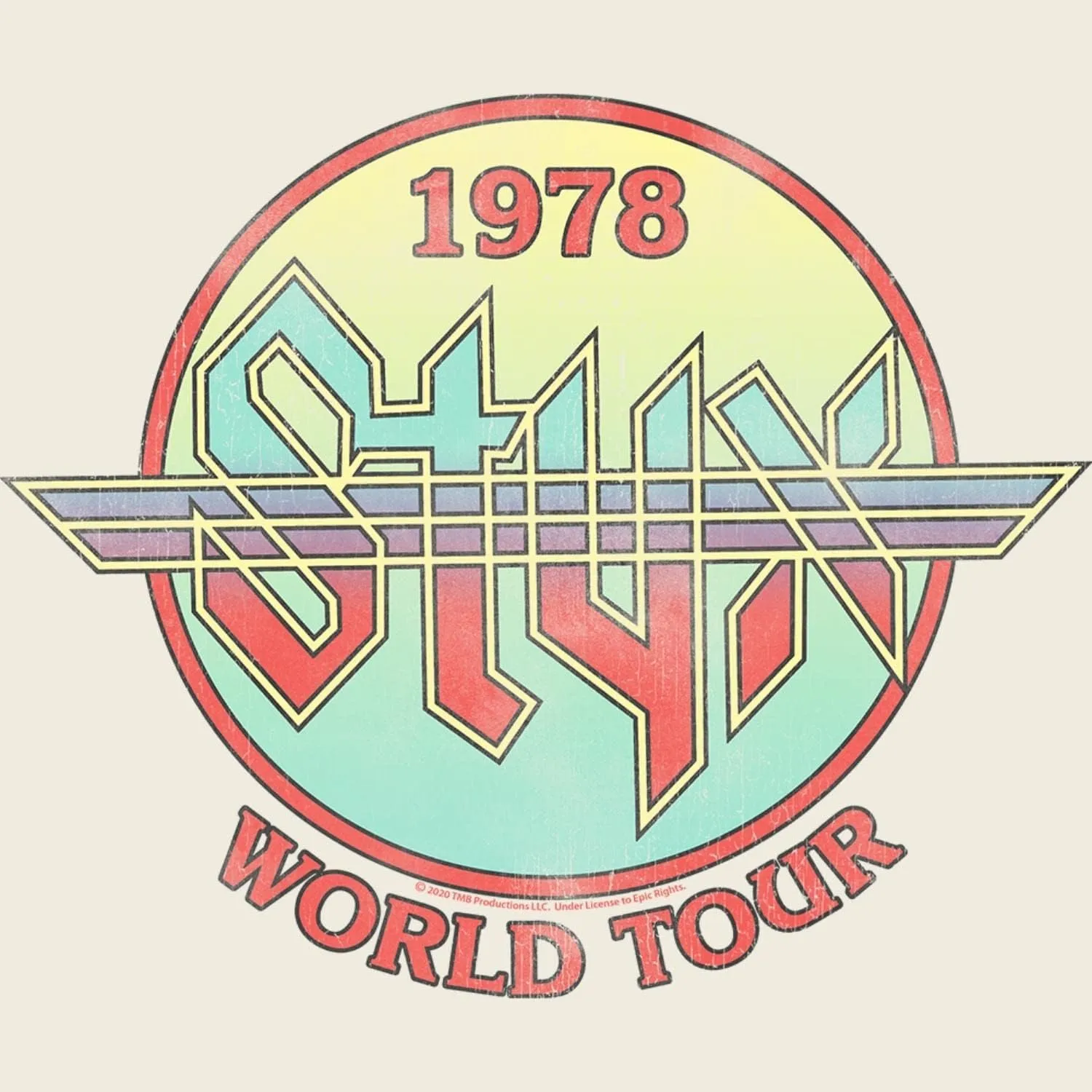 Styx Circle 1978 World Concert Tour Music American Rock Band Adult T-Shirt 70s Graphic Tee