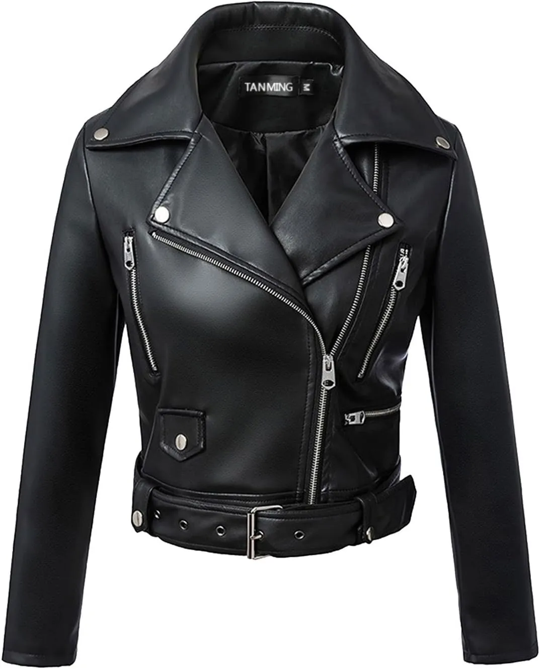 Tanming Women's Faux Leather Moto Biker Short Coat Jacket