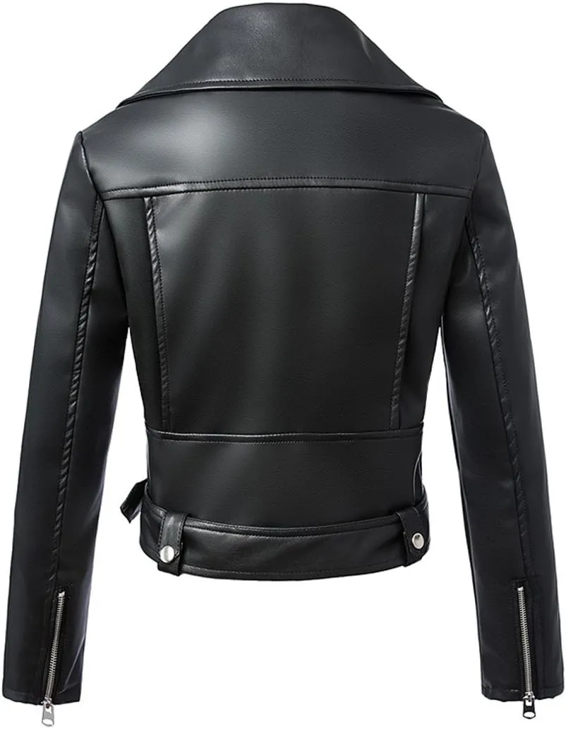 Tanming Women's Faux Leather Moto Biker Short Coat Jacket