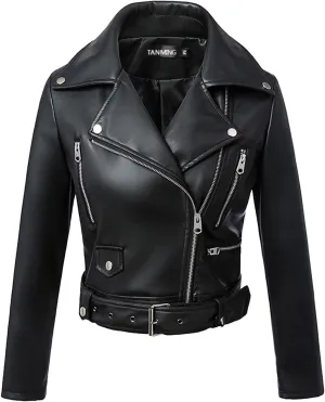 Tanming Women's Faux Leather Moto Biker Short Coat Jacket