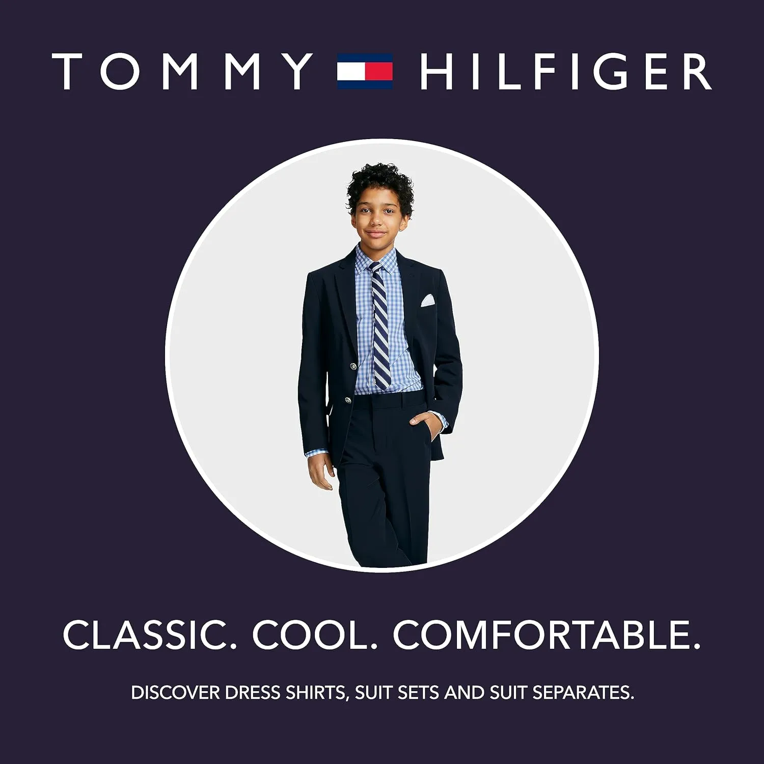 Tommy Hilfiger Boy's Long Sleeve Dress Shirt With Bow Tie, Collared Button-down With Cuff Sleeves