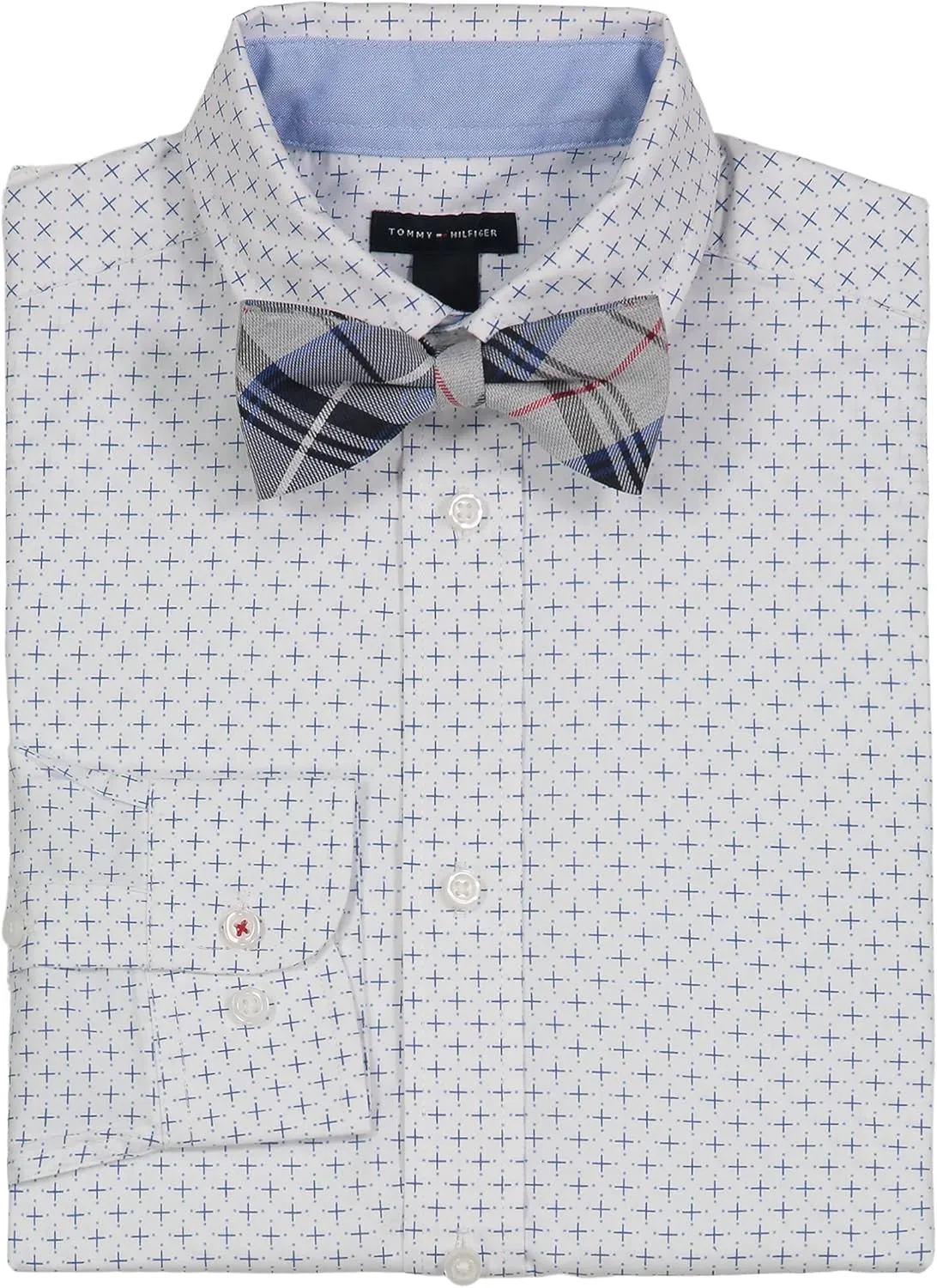 Tommy Hilfiger Boy's Long Sleeve Dress Shirt With Bow Tie, Collared Button-down With Cuff Sleeves