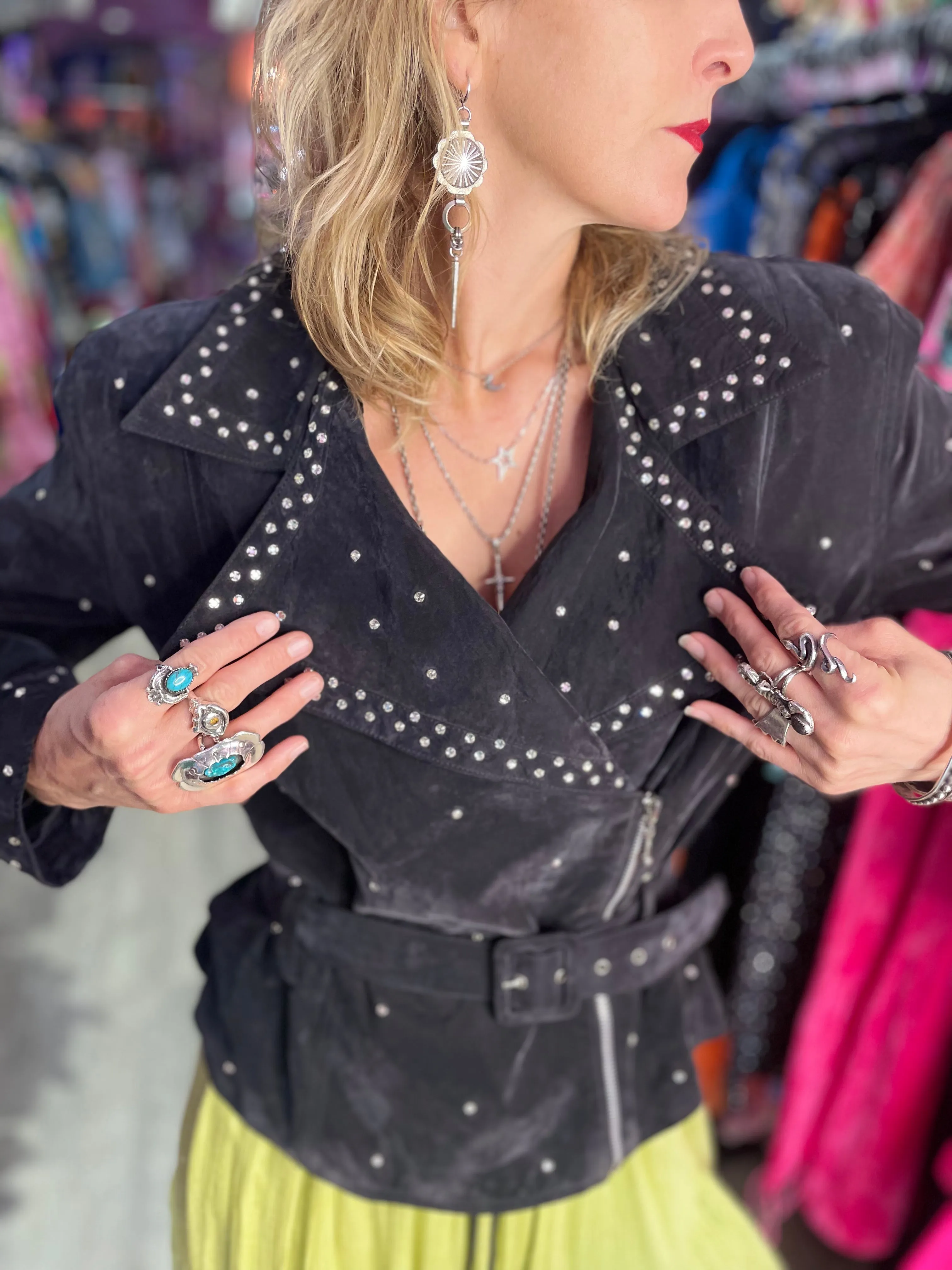 Vintage 90s Bedazzled Rhinestone Studded Black Jacket
