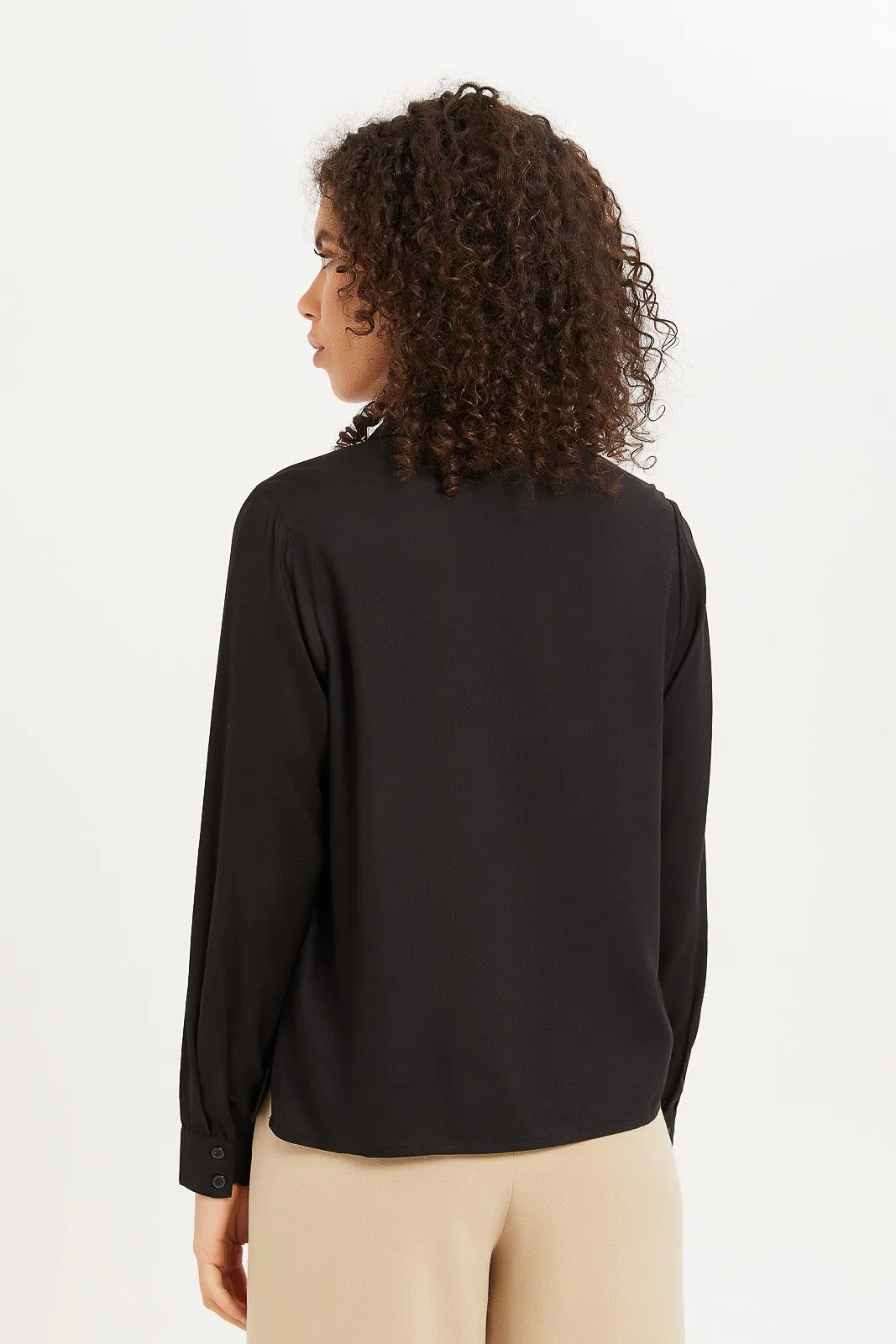 Women-Black Basic Viscose Shirt