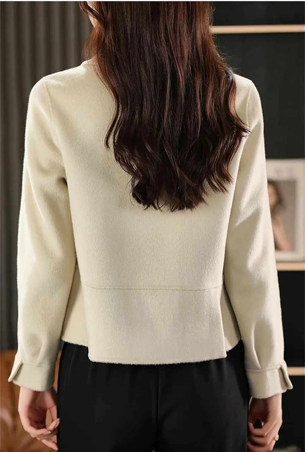 Womens Double Side Unlined Short Trenchcoat Turn Down Collar 100% Wool Classic Pea Coat
