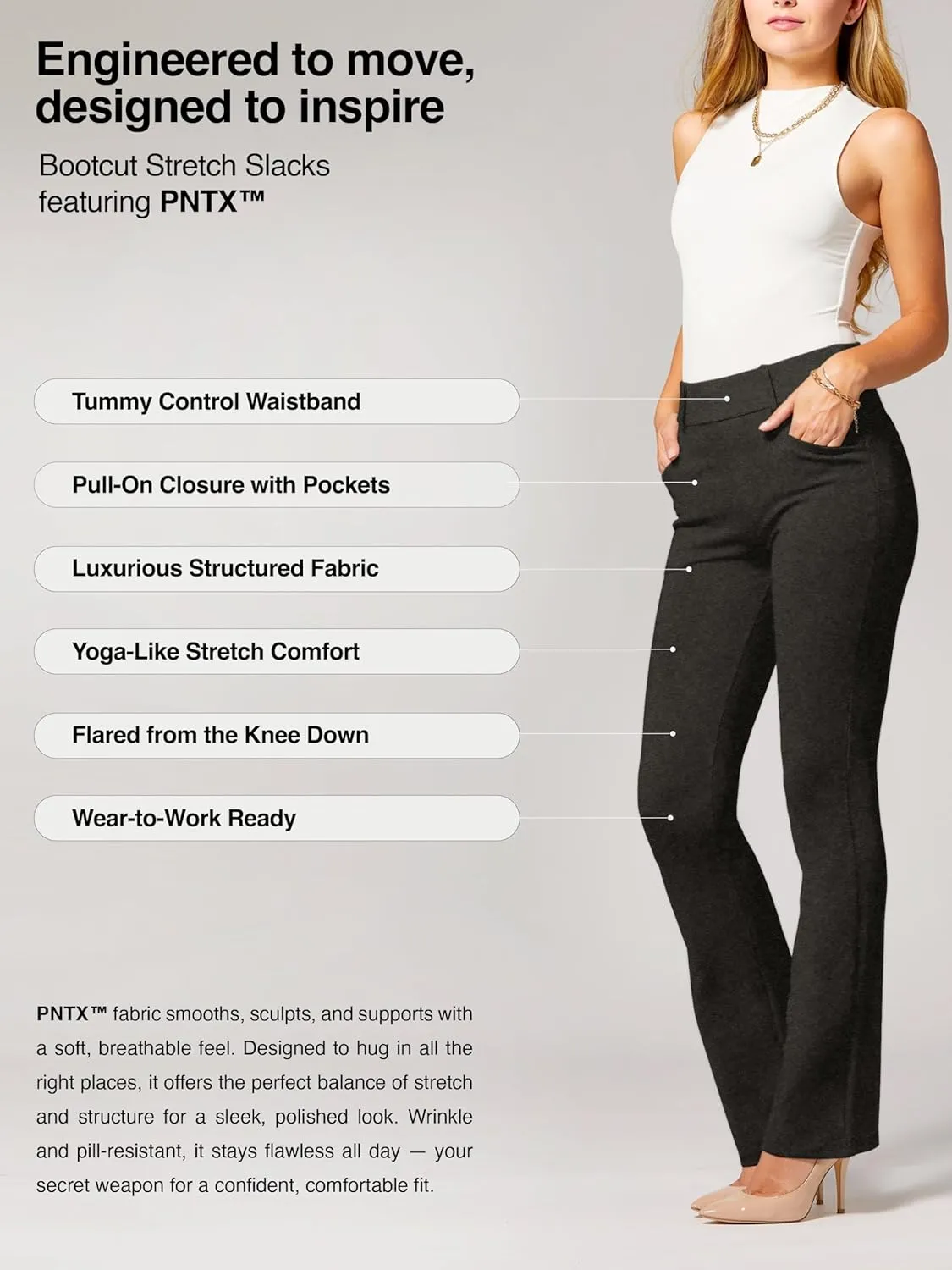 Women's Dress Pants - Wear to Work - Tummy Control Stretch - Pockets & Belt Loops - Bootcut (Available in Plus Size)