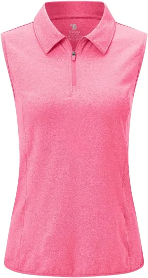 YSENTO Women's Sleeveless Golf Shirts Tops Clothes Collared 1/4 Zip Quick Dry Tennis Polo Shirts Apparel