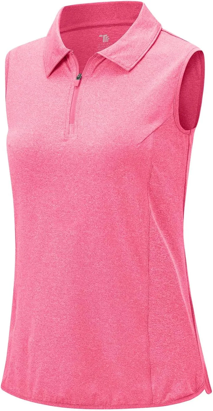 YSENTO Women's Sleeveless Golf Shirts Tops Clothes Collared 1/4 Zip Quick Dry Tennis Polo Shirts Apparel