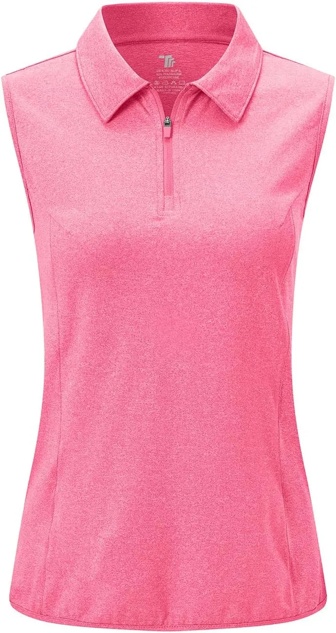 YSENTO Women's Sleeveless Golf Shirts Tops Clothes Collared 1/4 Zip Quick Dry Tennis Polo Shirts Apparel